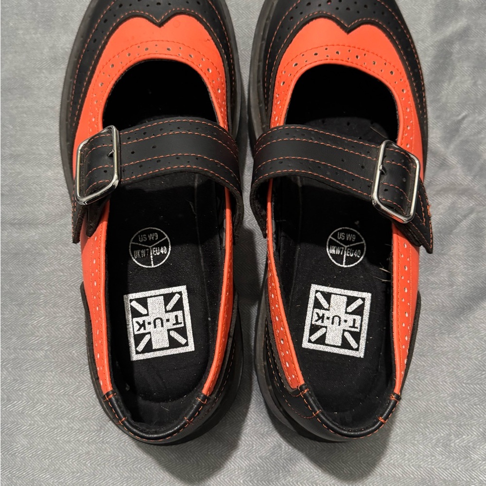 T.U.K Women’s Black and Orange Mary Jane Buckle Platform Shoes